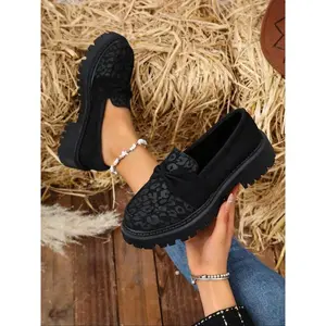 Women's Fashion Leopard Print Bow Decorated Slip on Loafers, Casual Comfortable Round Toe Loafers for Daily Wear, Female All-match Shoes for Spring & Fall