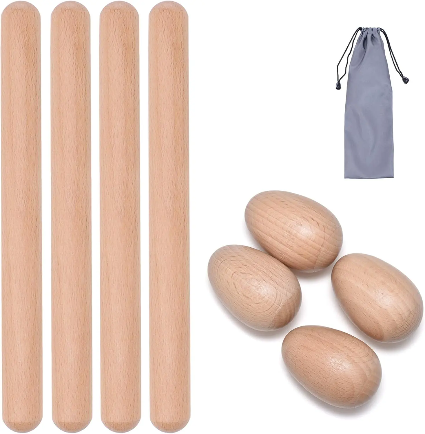 8 count Musical Percussion Instrument Set, Includes 4 count 8 Inch Rhythm Sticks  Claves and 4 count  Egg Shakers