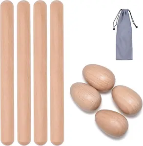8 count Musical Percussion Instrument Set, Includes 4 count 8 Inch Rhythm Sticks  Claves and 4 count  Egg Shakers