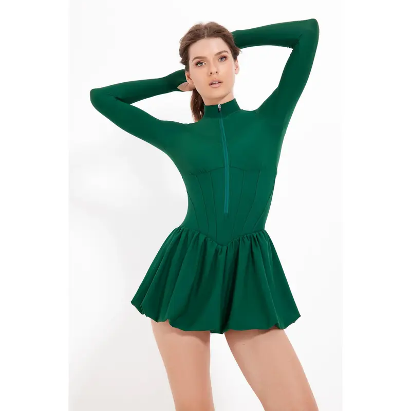 ROME LONG SLEEVE BUBBLE DRESS - EMERALD