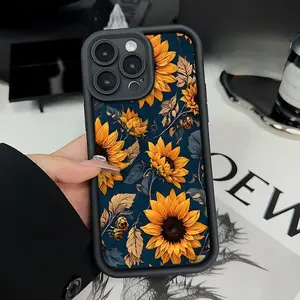 Sunflower Pattern TPU Phone Case for iPhone 16 15 14 Pro Max 13 12 11 XR XS Plus E Shockproof Drop Protection Rugged Durable Silicone Cover Cellphone Protective Smartphone Casing