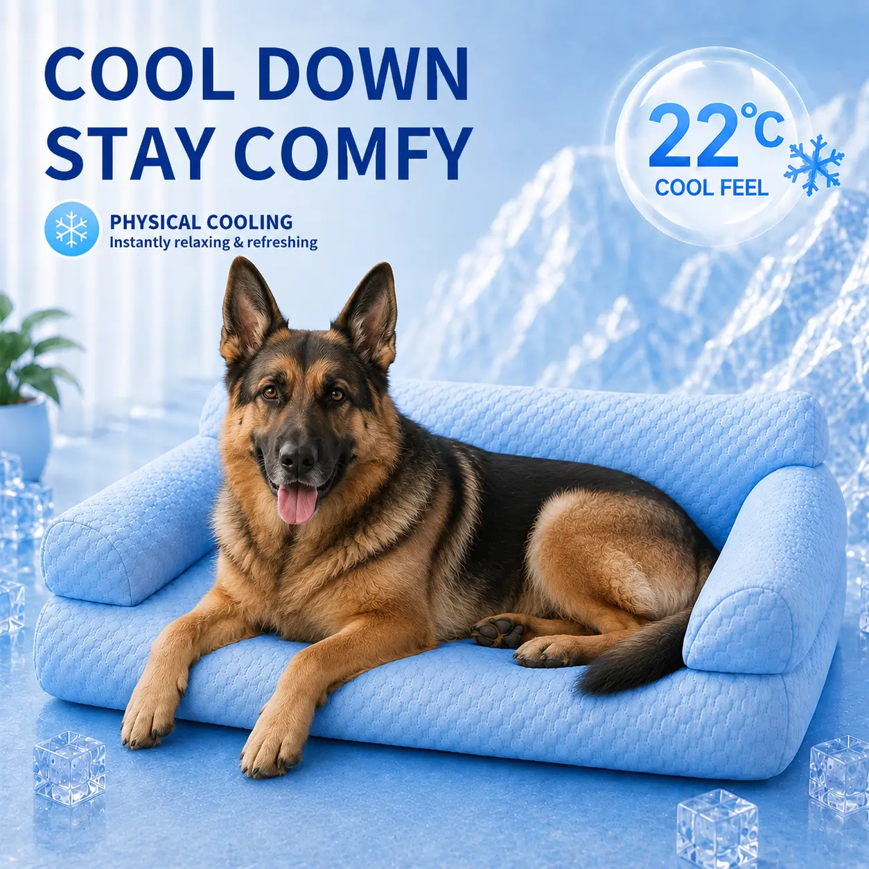 Classic Geometric Pet Ice Silk Sofa Bed - 22°C Cool Touch, Stays Put on Floor, 5D Massage Particles, Tear-Resistant, Breathable High-Resilience PP Cotton, Summer Cooling Dog & Cat Furniture