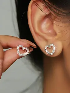 Fashion Heart Shaped Rhinestone Decor Earrings, Ear Studs, Fashion Jewelry for Party, Daily Clothing Decor, Trendy All-match & Exquisite Jewelry for Birthday Gift
