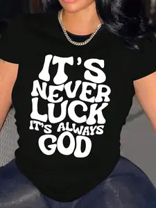 Women's Letter Print Round Neck Tee, Fashion Casual Crew Neck Short Sleeve T-Shirt for Daily Holiday Vacation Outdoor Wear, Ladies Clothes for All Seasons, Womenswear