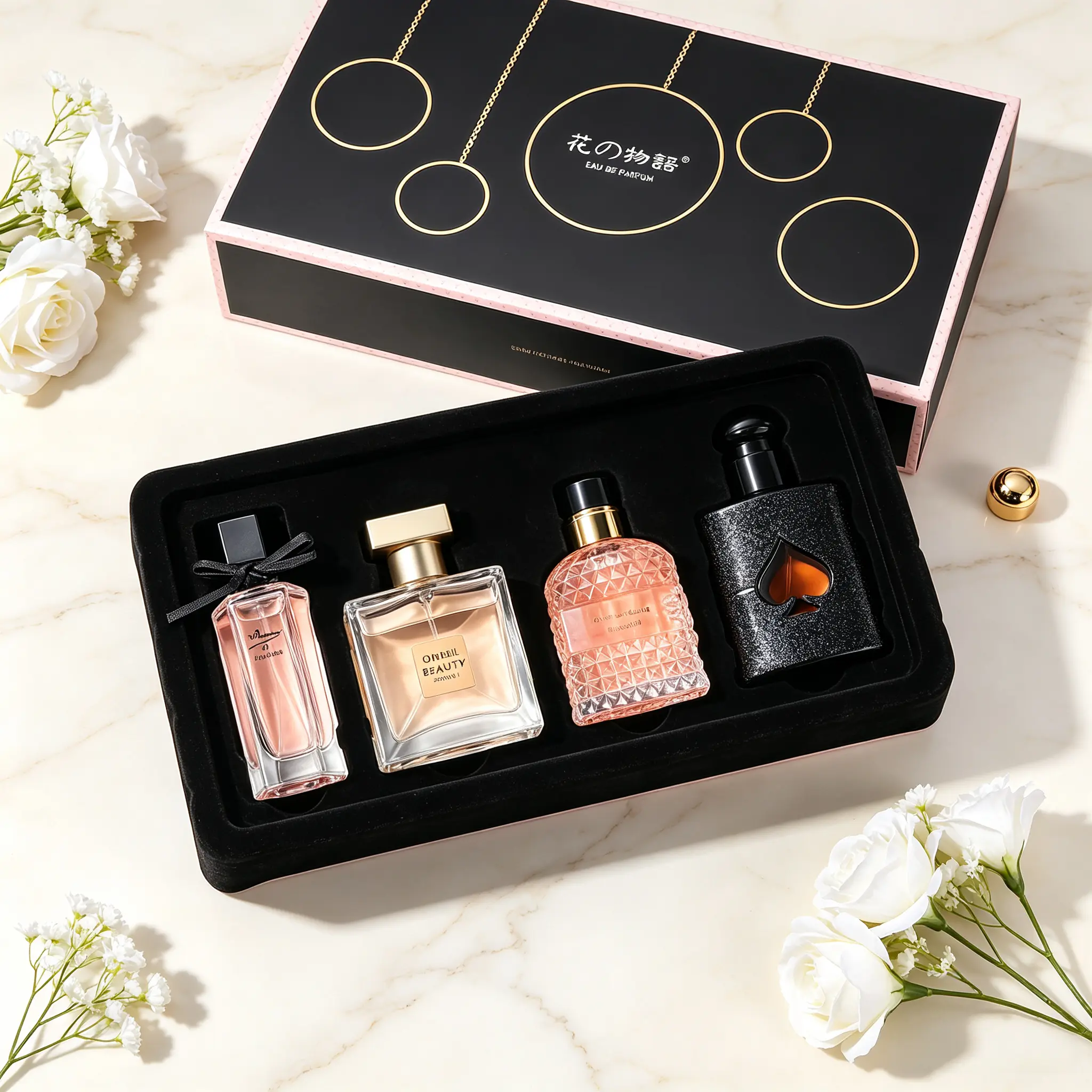 Flower's Beauty Eau de Parfum Set - (30mL*1+25mL*3) - With orangeblossom, jasmine, vanilla, and a cedar floral scent - 4-Piece Luxury Perfume - long lasting perfumes - different flavor - perfume for women - curations good scent - great holiday gift