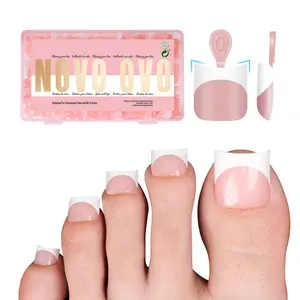 NOVO OVO Toe Nail Tips with Moon Curve White French Tip Baby Pink Sharp Square for Medium & Short Nail Beds, Thick Toenail Extension, Soft Gel False Nail Kit, Full Cover Acrylic, DIY x 15 Sizes 240 pcs【NO GLUE ,TOP COATAND LAMP INCLUDED】