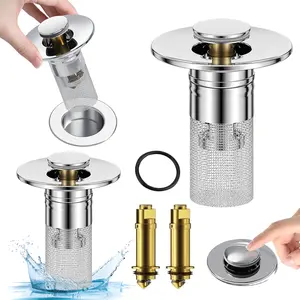 2Pcs Sink Filter And Hair Catcher Universal Pop Up Drain Stopper Stainless Steel Anti-Clog Filter for Bathroom Kitchen