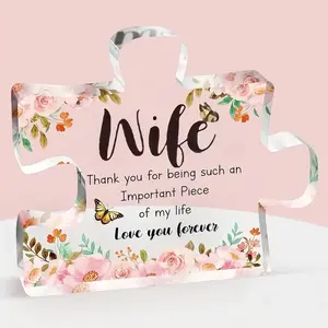 Wife Anniversary Acrylic Puzzle Piece Decor Gift, Engraved Love Block