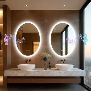 23.6x31.5in Oval LED Bluetooth Bathroom Mirror with Speakers, Anti-Fog, Dimmable, 3 Color Lighted Wall Vanity Mirror, Horizontal/Vertical Mount