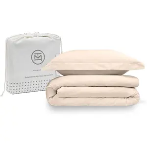 Beige Duvet Cover  Size Bedding Set, Breathable Comforter Cover, Soft 2-Pc  Cotton  Duvet Cover Set with 1 Pillow Sham,  Button Closure & Corner Ties