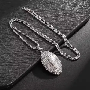 Sterling Silver Mens Necklace Rugby Sport Pendant Minimalist Jewelry for Men Hip Hop Style Gift for Him Boyfriend Husband Fathers Day Anniversary