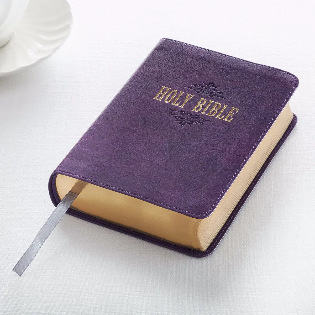 212 MAIN Debossed Compact King James Version Bible - Purple LuxLeather, Large Print, Attached Ribbon Page Marker, Words of Christ in Red Ink