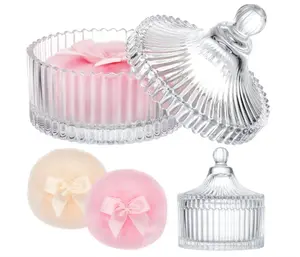 Tioncy 3 Pcs Large Body Powder Puff and Container Valentine's Day gift Powder Container with Puff Crystal Case Soft Washable Reusable Velour Face Body Glitter Wet Dry Makeup (Classic,Clear)
