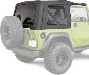 KUAFU Soft Top Compatible with 1997-2006 Jeep Wrangler TJ 2 Door, Sailcloth Vinyl Roof with Removable Side and Back Window Black Top Cover (No Door Skins)