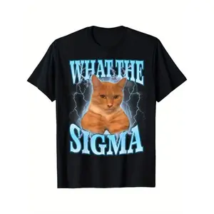 Summer t Shirts, What The Sigma" Meme Cat Graphic T-Shirt - Soft Cotton Blend, Short Sleeve