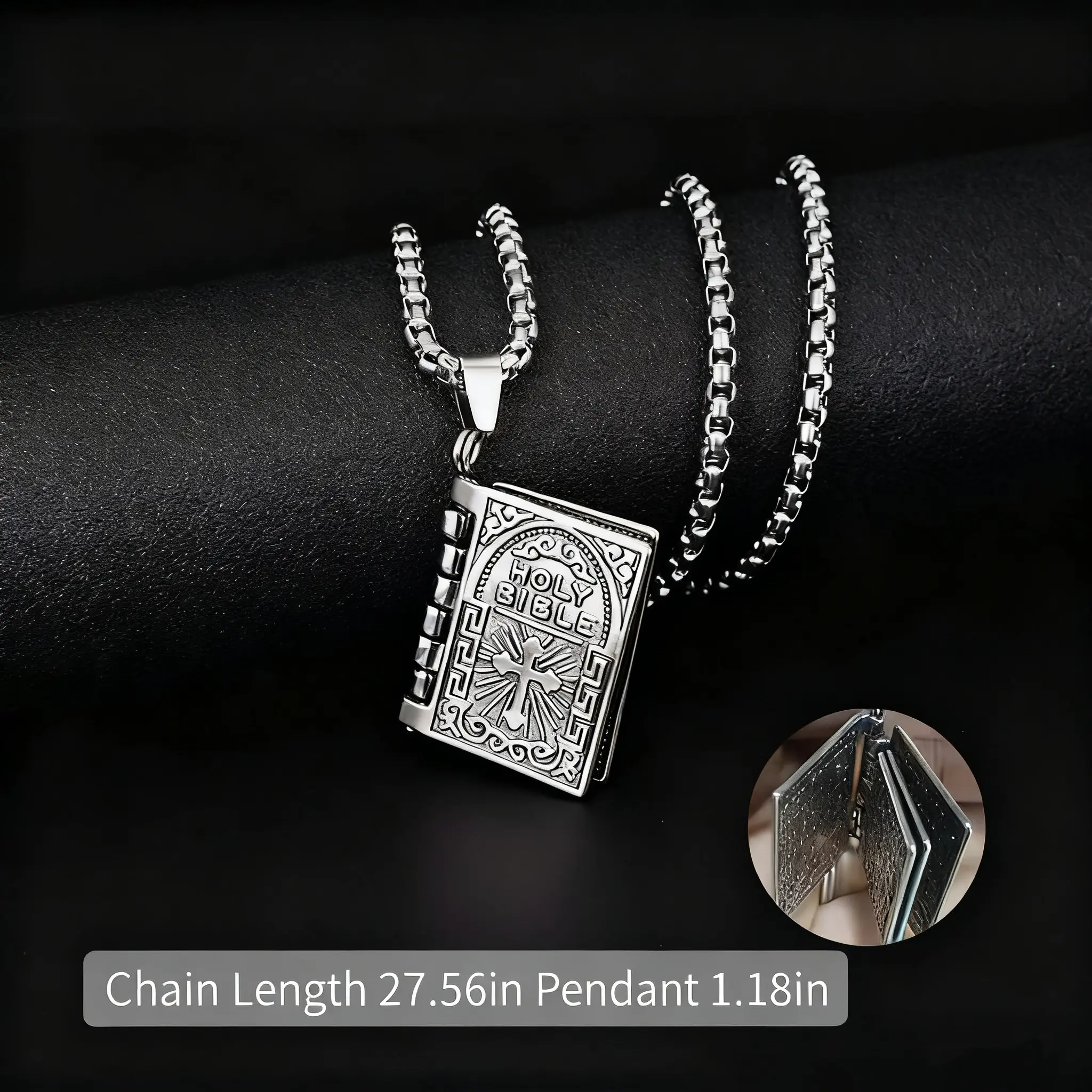 2pcs Stainless Steel Openable Holy Bible Pendant Necklace - Hypoallergenic, Readable Scripture & Adjustable Chain, Retro Religious Christian Jewelry Gift for Men Women (Suitable for Christmas)