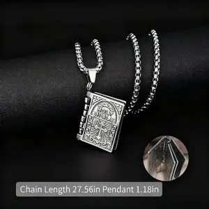 2pcs Stainless Steel Openable Holy Bible Pendant Necklace - Hypoallergenic, Readable Scripture & Adjustable Chain, Retro Religious Christian Jewelry Gift for Men Women (Suitable for Christmas)