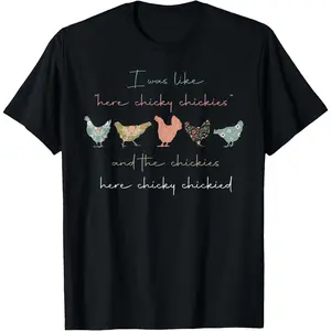 Women's 100% Cotton Shortsleeve Casual T-Shirt, Tropical-Themed "Here Chicky Chickies" Garment with Comfortable Fabric