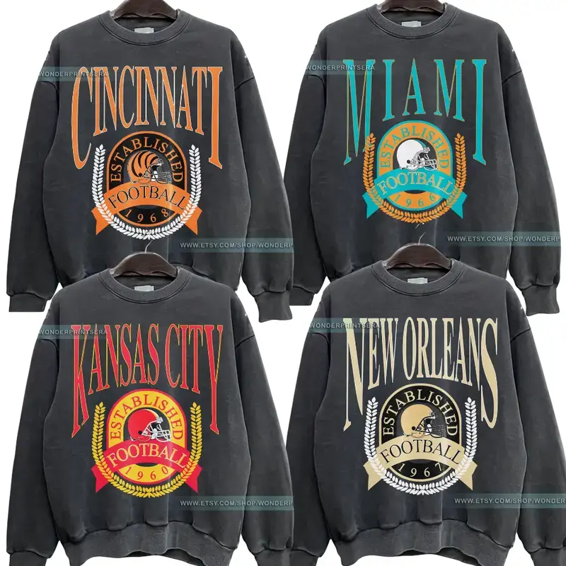 Vintage All Team Football Sweatshirt – Retro 90s Varsity Style Crewneck, GILDAN DARK HEATHER Unisex Pullover, Classic Sports Fan Gift