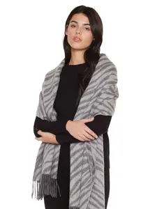 JENNIE LIU Women's 72" x 30" Large 100% Cashmere Zebra Jacquard Shawl