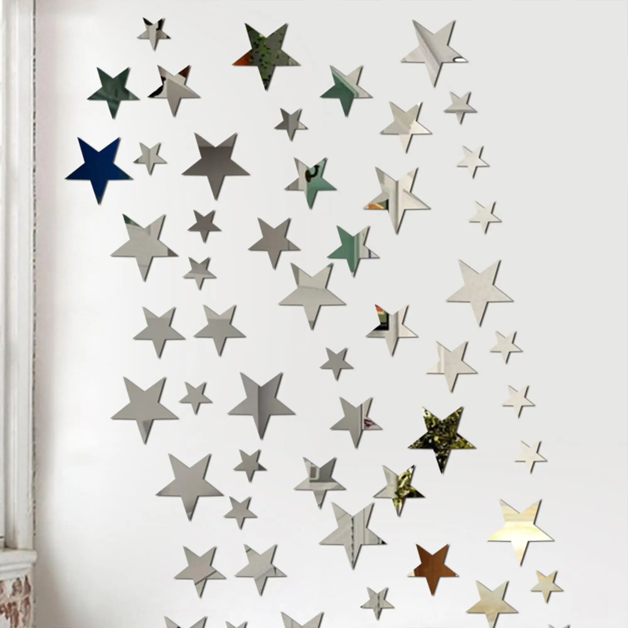 Room Decor Star Shaped Mirror Wall Sticker, 20pcs Self Adhesive Room Holiday Decor Wall Decal, Acrylic Mirror Wall Decor, DIY Decorative Sticker for H