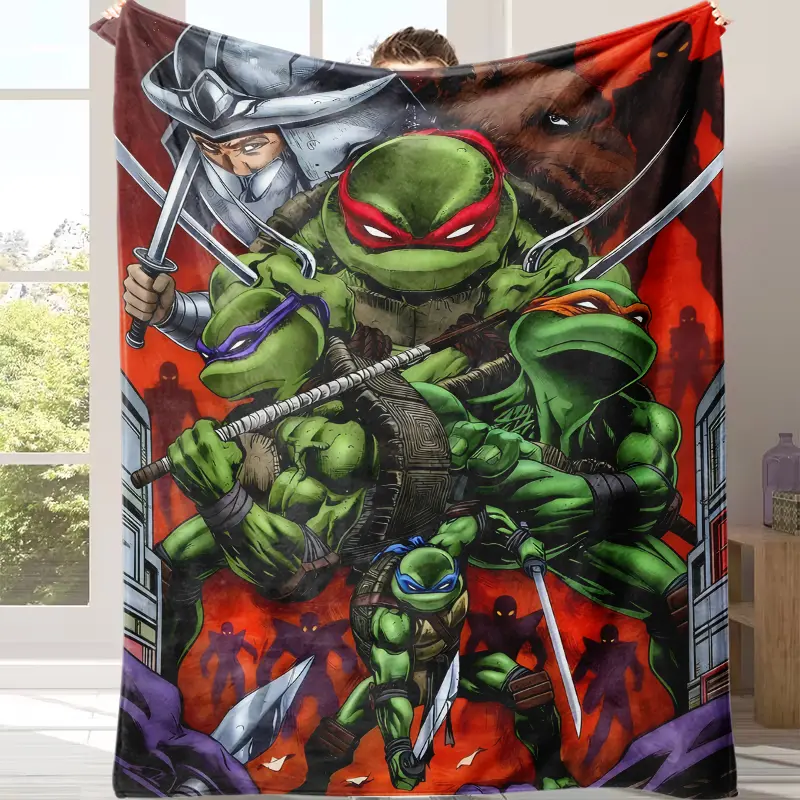 Soft Cozy Flannel Throw Blanket Teenage Mutant Ninja Turtles TMNT Retro Comic Print Plush Warm Lap Blanket, Cartoon Hero Sofa Bedroom Decor, Perfect Birthday Holiday Gift For Kids Boys Teens TMNT Fans