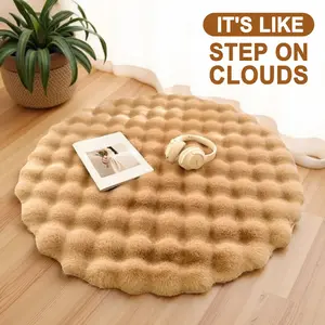 Plush Carpet with Rubber Backing Round Waffle Shape Plush Rug Double Layer Fluffy Floor Mat Area Rugs for Bedroom Living Room Soft Shaggy Rug Boho Rug