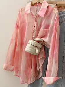 Summer Women's Fashion Casual Tie-Dye Long Sleeve Sun Protection Button Shirt Jacket, Stylish, Comfortable and Fashionable Outerwear for Warm Weather