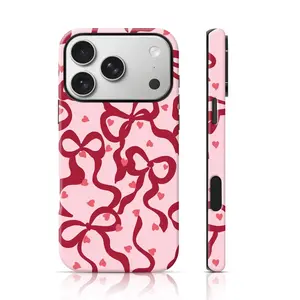 Romantic Pink Bow & Heart Phone Case,phone Case Suitable for Iphone 11/12/13/14/15/16/17 Pro Promax Plus Air and Samsung S22/S23/S24/S25 Plus Ultra Fe, Double-Layer TPU Shockproof Protective Cover, Accessories, Shell