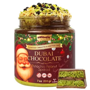 Gulluoglu Christmas Edition – Dubai Chocolate Pistachio Peanut Spread in Festive Holiday Jar | Limited Seasonal Gourmet Halal Dessert – 7 oz (200g)