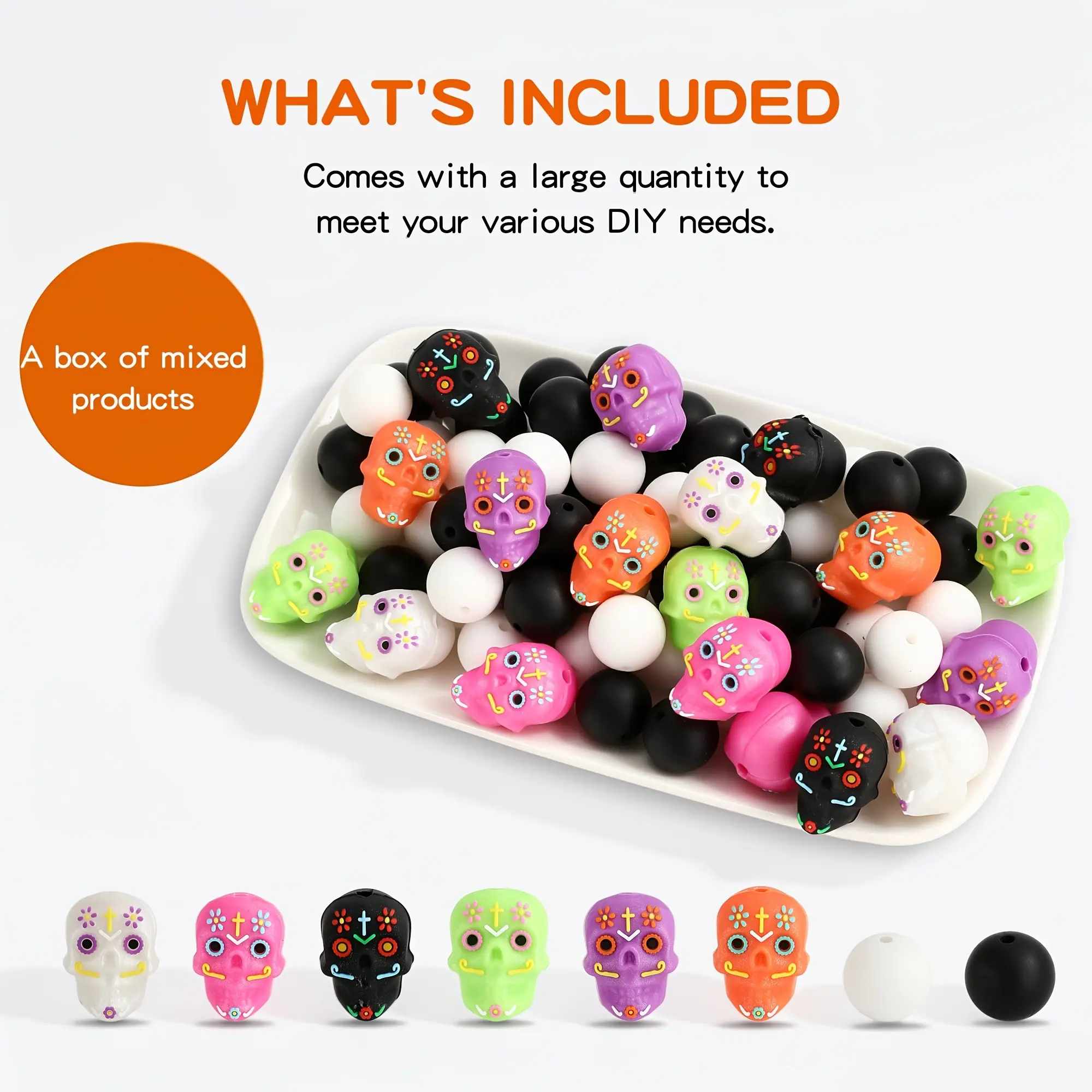 26 pieces - Halloween cartoon-themed skull silicone bead set, suitable for jewelry making, keychain making accessories, Halloween gifts, theme decorations, etc.