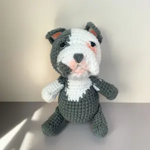 Cute Handmade Customized Crochet Bull Dog in Natural Cotton - Perfect Gift for All Occasions