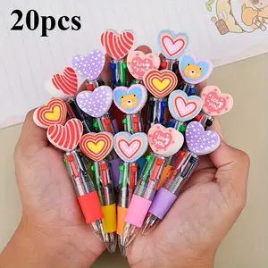 Valentine's Day Themed Four-Color Ballpoint Pen Set, Heart-Shaped, 20 Pieces, Ideal for Celebrations, Gifts, Party Favors