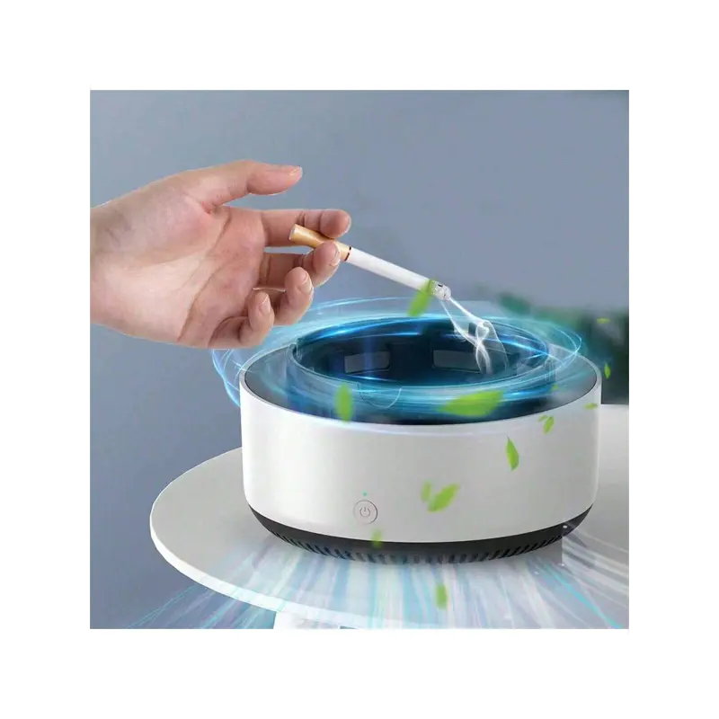 1pc Smart Self Extinguishing Ashtray With Negative Ion Air Purifier, Multifunctional Round Plastic Ashtray For Home, Office, And Outdoor Use - Requires 2 AA Batteries (Not Included)