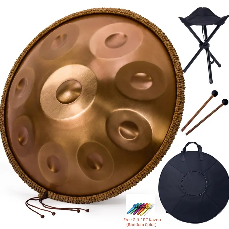 Advanced Adult Handpan Drum, 22-Inch 9-Notes 440Hz D Minor Kurd Steel Handpan Drum, Hand Pan Drum Instrument with Soft Bag, 2 Handpan Mallets, Handpan Stand and Dust-Free Cloth