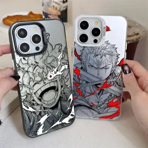 O-One Ps- Hard Plating Case for Lufy Zoro iPhone 17 Air 16 15 14 13 12 11 Pro Max Plus  Cover Japanese Anime-Style "2D" Design — The Perfect Birthday Gift for Students, Packed with Fandom Appeal.