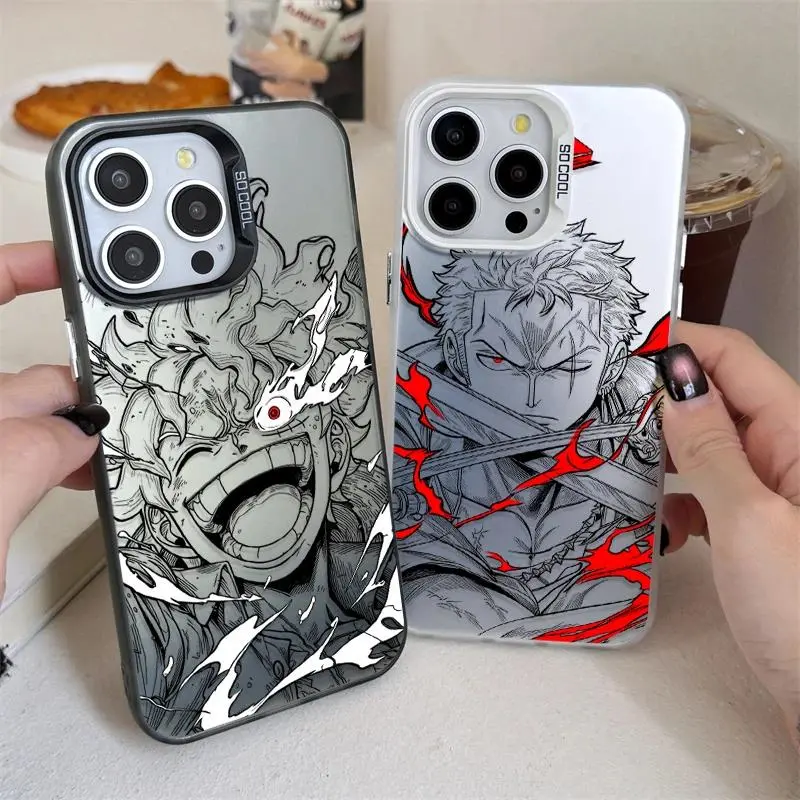 O-One Ps- Hard Plating Case for Lufy Zoro iPhone 17 Air 16 15 14 13 12 11 Pro Max Plus  Cover Japanese Anime-Style "2D" Design — The Perfect Birthday Gift for Students, Packed with Fandom Appeal.