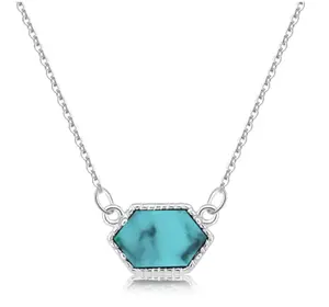 N130- Hexagon Stone Pendant Necklace!