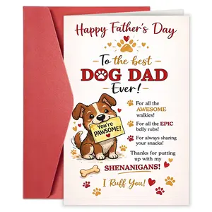 A Humorous Father's Day Card Featuring a Puppy Paw Print Design, Perfect for Dog Dads. This Adorable Gift for Husbands Or Boyfriends Includes a Heartfelt Appreciation Message from Their Furry Child