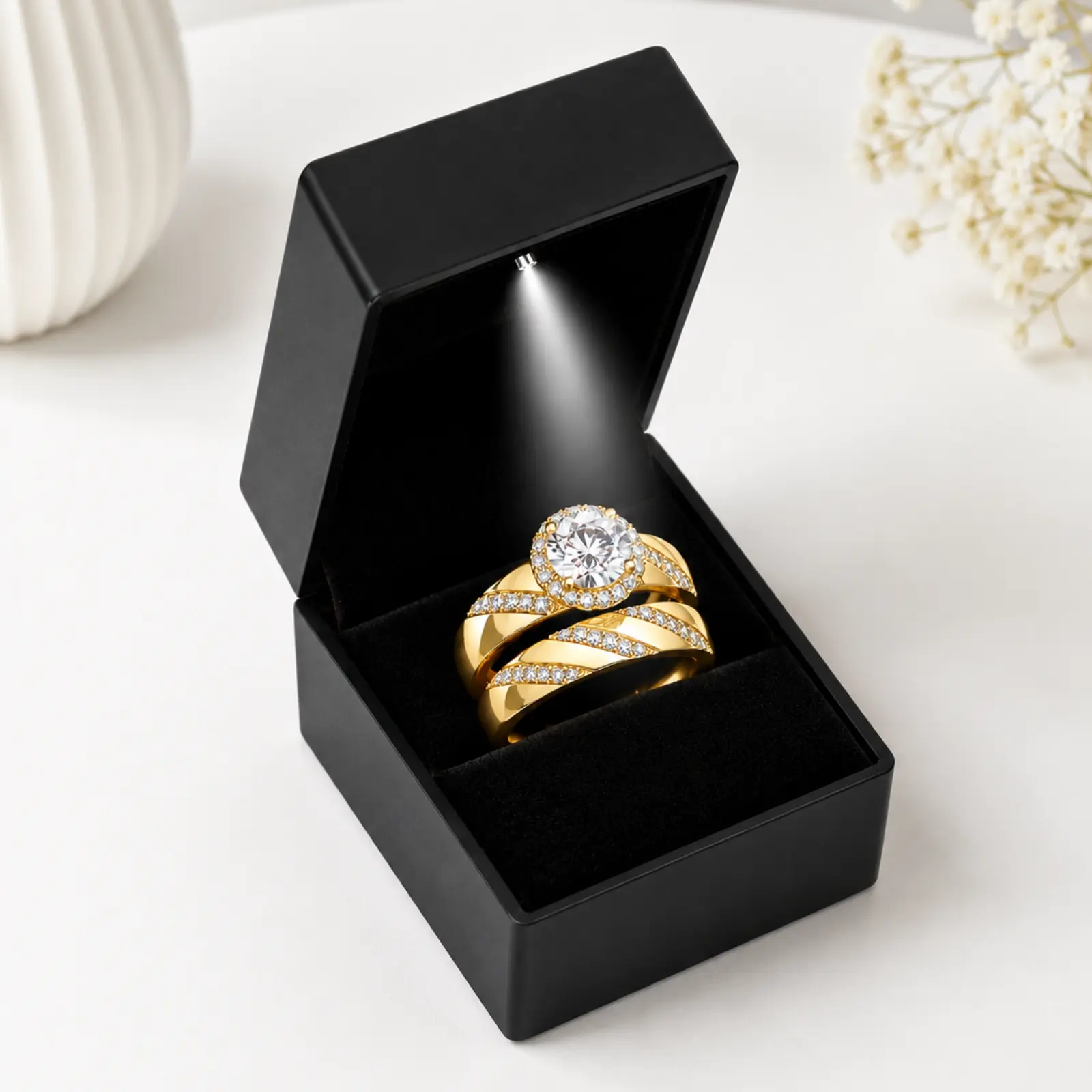 Set of 2 Cubic Zirconia rings with gift box – suitable as wedding or engagement rings; a meaningful gift.
