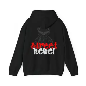 Street Rebel Hoodie, Streetwear Bear Hoodie, Urban Graphic Hoodie, Tattoo Style Hoodie, Biker Streetwear Sweatshirt