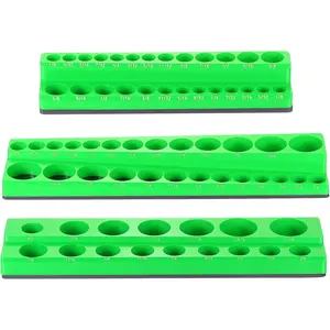 3pcs Organizer 1/4" 3/8" 1/2" Drive SAE Holder Tray Rack Holds 68 Standard and Deep Size Sockets, Green
