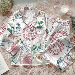 Velaris ACOTAR Satin Pajamas Set, A Court of Thorns and Roses Sleepwear, Fantasy Book Lover Gift, Cozy Bookish Pjs