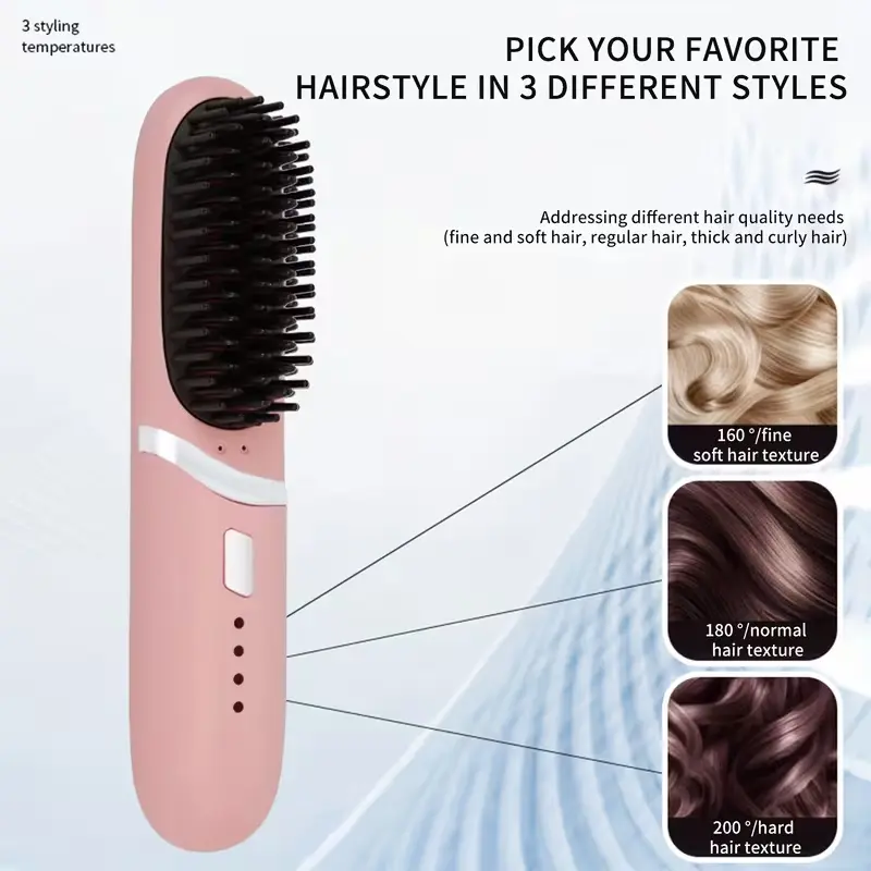 【SummerFinds】Cordless 2-in-1 Ionic Smoothing Brush Curlers & Straighteners, Single Unit Wireless Hair Tool for Wavy Hair, 200M Ionic Power, Ceramic Coating, Adjust Temps, Safe Mode, Beauty Personal Care Appliance Gift