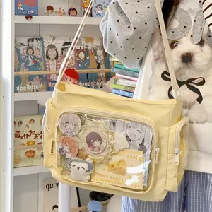 Kawaii Aesthetic Ita Crossbody Bag – Multi-Pocket Clear Display Tote for Anime Merch, Daily Commute & Casual Outings/Left Ear Star Bunny Charm - Includes Insert Board, Accessories Inside the Bag Not Included