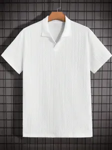 Men's Solid Jacquard Knit Polo Shirt, Regular Fit Casual Short Sleeve Collared Top for Summer, National Day Clothing, Fashion Menswear Men's Clothes for Daily Wear，summer outfits，mensfashion，mens clothing，guys giftsJacquard polo shirt funny men