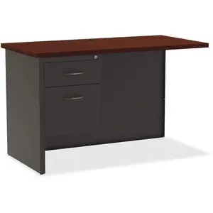 Lorell Mahogany Laminate/Charcoal Modular Desk Series - 2-Drawer - 48" x 24" , 1.1" Top - 2 x Box, File Drawer(s) - Single Pedestal on Left Side - Material: Steel - Finish: Mahogany Laminate, Charcoal