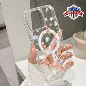 Magnetic Phone Case for iPhone 15 Plus 16 Pro Max 14 13 12 11 X XS XR Peony Crush Pattern TPU Shockproof Anti-Scratch Stylish Smartphone Cover