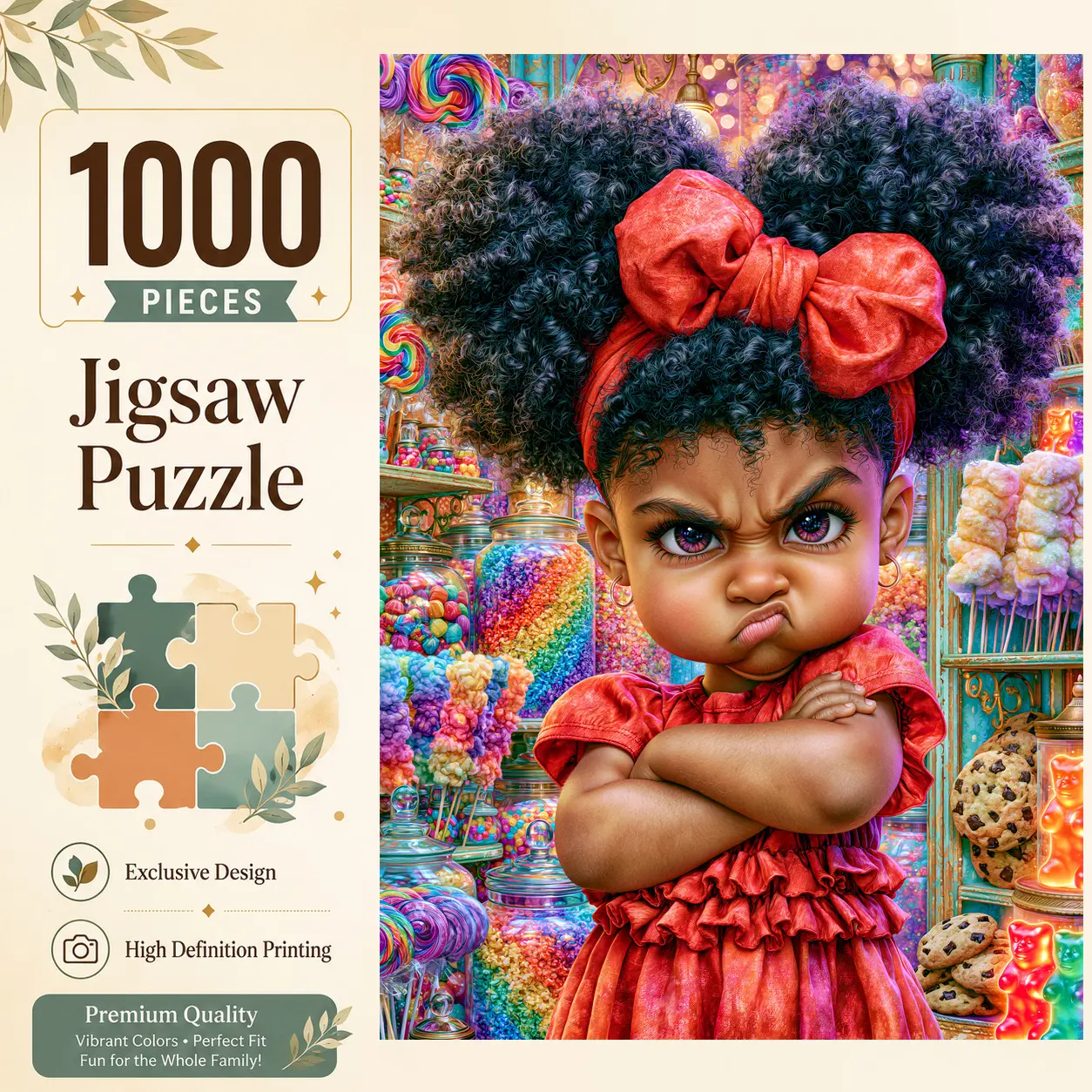 1000-Piece Cute Candy Shop Girl Jigsaw Puzzle, Colorful Sweet Shop Art for Adults, Adults Pleasure Brain Teaser Family Game, 19.7×29.5in (50×75cm) Wall Decor Gift for Women
