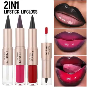 3 Pcs High-Quality 2-in-1 Lipstick & Lip Gloss - Matte Finish, Dual-Ended with Mirror, Plant Squalane, Multiple Shades for Light Brown Lip Tones